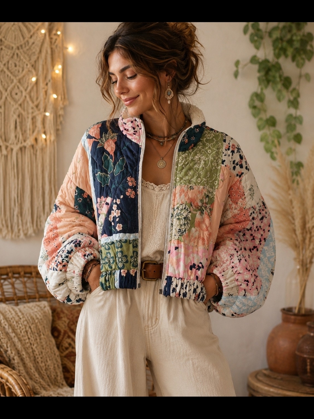 Alter'd State Patchwork Quilted Puffer Jacket in Multicolor